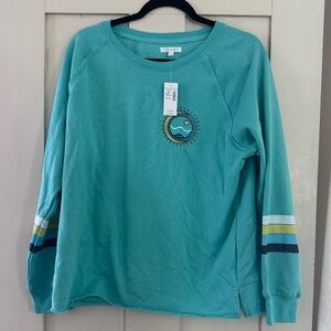 Ocean Blue Long-Sleeve | Size L | Retro Stripe Sleeves | Sunburst Graphic | NWT